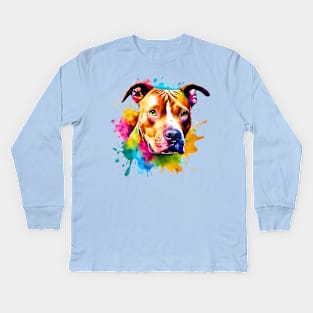 Pitbull Watercolor Kids Long Sleeve T-Shirt